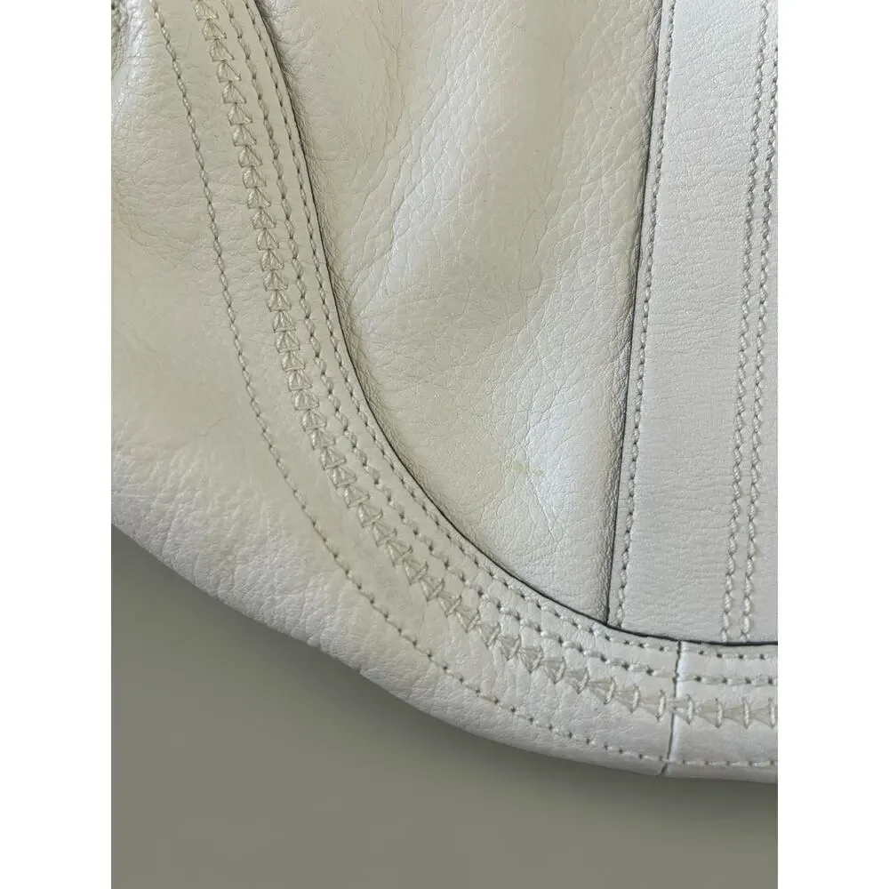 Coach White Leather Hobo Shoulder Bag with Dark Brown Strap